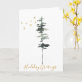 Winter Pine Tree und Birds Wasserfarbe Karte (Gelbe Blume)