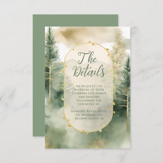 Winter Pine Tree Wald Rustikale Hochzeit Details Begleitkarte (Vorne/Hinten)