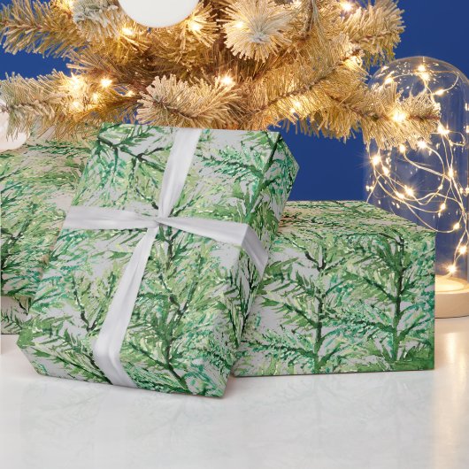 Winter Pine Tree Wasserfarbe Handgemalt Geschenkpapier (Feiertage)