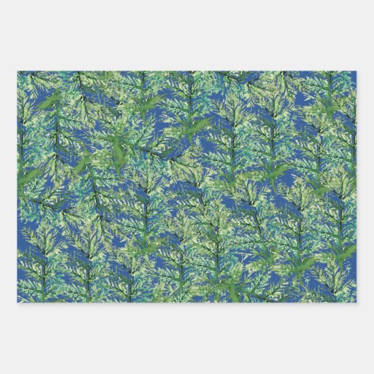 Winter Pine Tree Wasserfarbe Handgemalt Geschenkpapier Set (Vorderseite)