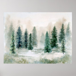Winter Pine Tree Wasserfarbenwelt Landschaft Poster