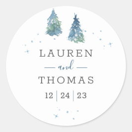 Winter Pine Tree Watercolor Hochzeit Runder Aufkleber