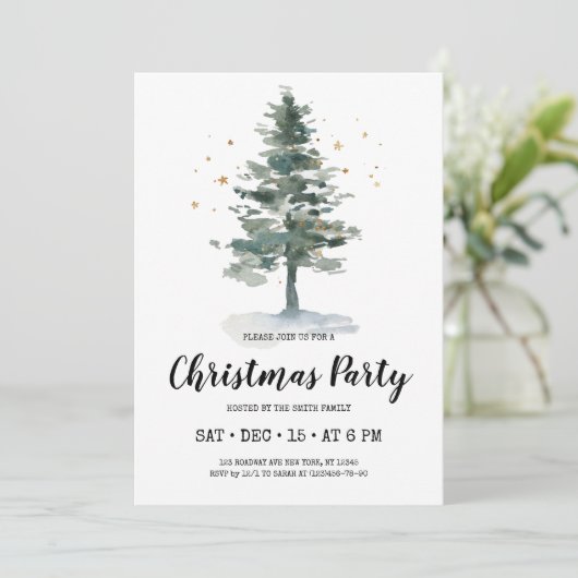 Winter Pine Tree Weihnachten Party Einladung (Stehend Vorderseite)
