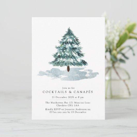 Winter Pine Tree Weihnachtscocktail Einladung (Stehend Vorderseite)