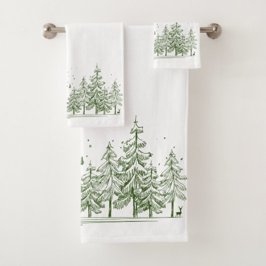 Winter Pine Trees and Deer CHANGE FARBE Badhandtuch Set (Insitu)