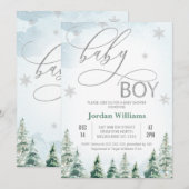 Winter Pine Trees Baby Boy Baby Shower Einladung (Vorne/Hinten)
