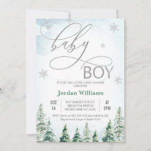 Winter Pine Trees Baby Boy Baby Shower Einladung