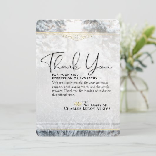 Winter Pine Trees Beileid Danke Karte (Stehend Vorderseite)