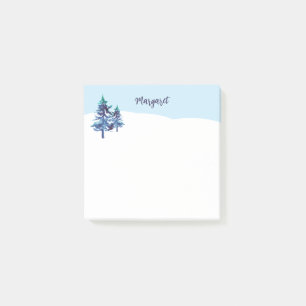 Winter Pine Trees Blaues Weiß Schneegebiet Post-it Klebezettel