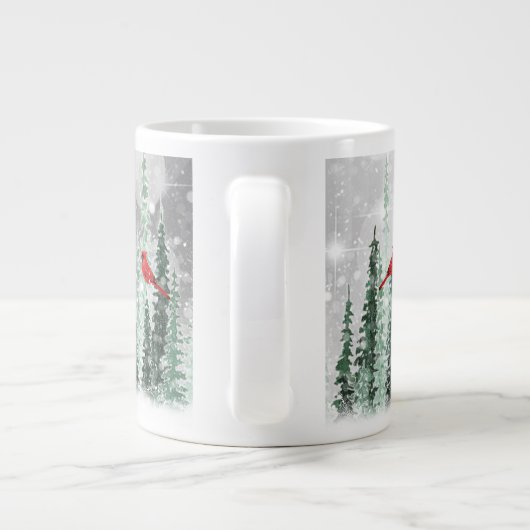 Winter Pine Trees Christmas Red Cardinals Jumbo-Tasse (Rückseite)