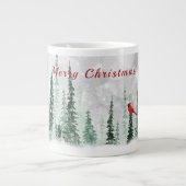 Winter Pine Trees Christmas Red Cardinals Jumbo-Tasse (Vorderseite)