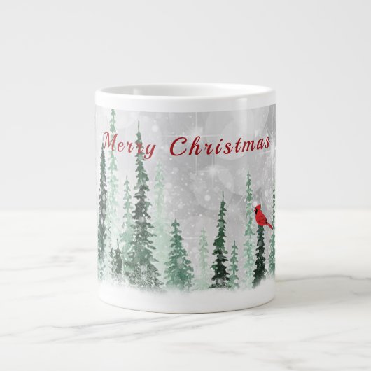 Winter Pine Trees Christmas Red Cardinals Jumbo-Tasse (Vorderseite)