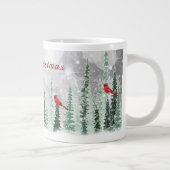 Winter Pine Trees Christmas Red Cardinals Jumbo-Tasse (Rechts)