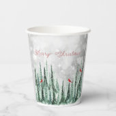 Winter Pine Trees Christmas Red Cardinals Pappbecher (Rückseite)