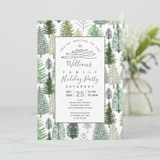 Winter Pine Trees Feiertag Einladung (Stehend Vorderseite)