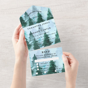 Winter Pine Trees Forest Snow UAWG Wedding All In One Einladung