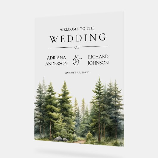 Winter Pine Trees Forest Wedding Welcome Acrylschild (Winkel)