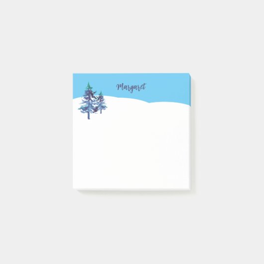 Winter Pine Trees HandIllustrierte Wasserfarbe Post-it Klebezettel (Vorderseite)