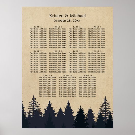 Winter Pine Trees Kraft Hochzeitstabelle Poster (Vorne)