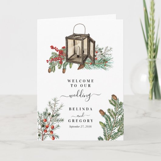 Winter Pine Trees Lantern Hochzeitsorden Programm (Vorderseite)