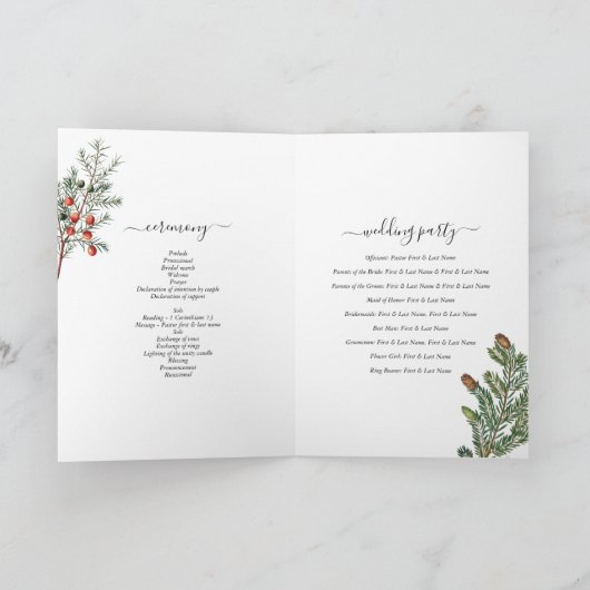 Winter Pine Trees Lantern Hochzeitsorden Programm (Innenseite)