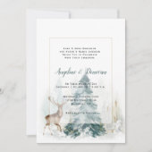 Winter Pine Trees mit Stag Wedding Einladung (Vorderseite)