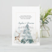 Winter Pine Trees mit Stag Wedding Einladung (Stehend Vorderseite)
