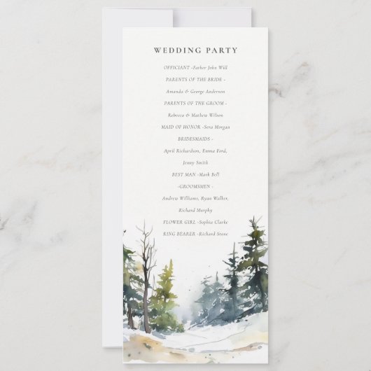 Winter Pine Trees Schnee Landschaft Hochzeit Progr Einladung (Rückseite)