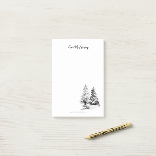 Winter Pine Trees Schwarz-weiß elegant handGezeich Post-it Klebezettel (Auf Schreibtisch)