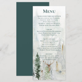 Winter Pine Trees Snow Deer Antlers Wedding Menükarte