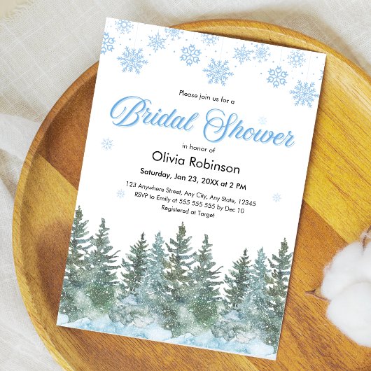 Winter Pine Trees Snowflakes Bridal Shower Einladung