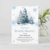 Winter Pine Trees Snowflakes Bridal Shower Einladung (Stehend Vorderseite)