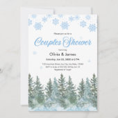 Winter Pine Trees Snowflakes Couples Bridal Shower Einladung (Vorderseite)
