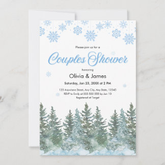 Winter Pine Trees Snowflakes Couples Bridal Shower Einladung