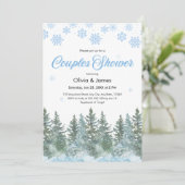 Winter Pine Trees Snowflakes Couples Bridal Shower Einladung (Stehend Vorderseite)