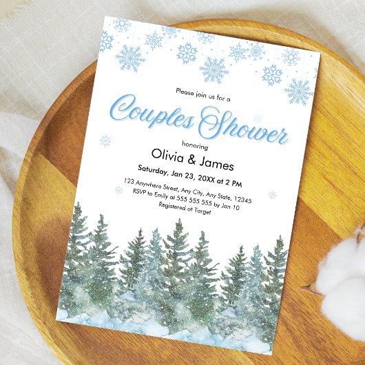 Winter Pine Trees Snowflakes Couples Bridal Shower Einladung