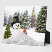 Winter Pine Trees Snowman und Kardinal Bird Fotoplatte (Seite)
