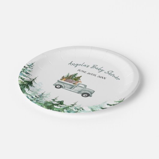 Winter Pine Trees Woodland Tiere Papier Teller (Schrägansicht)