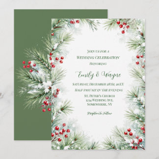 Winter-Pine- und Rotbeer-Hochzeitsfeier Einladung