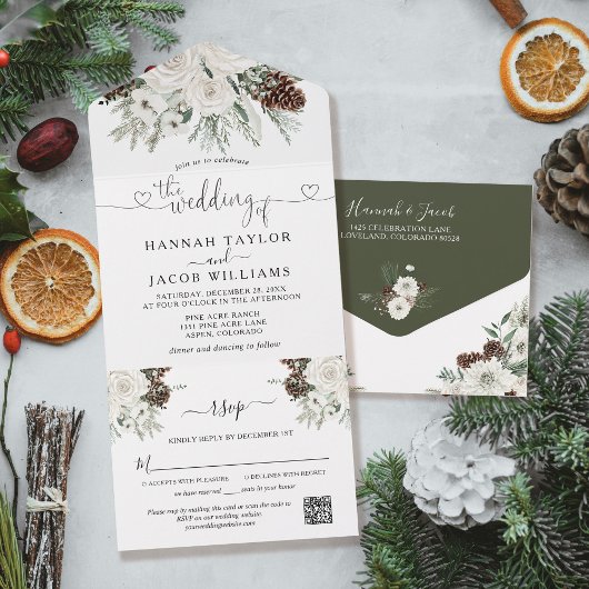 Winter Pine Wedding mit QR Code UAWG All In One Einladung