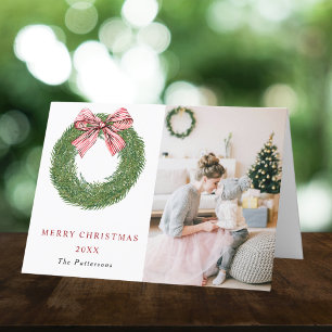 Winter Pine Wreath Red Bow Zwei Fotos Weihnachten