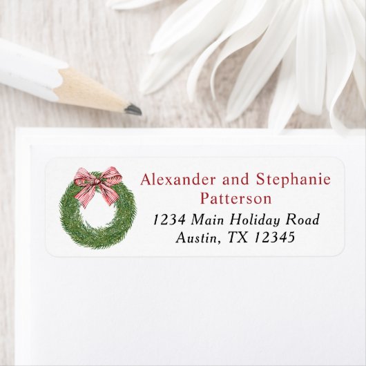 Winter Pine Wreath Stripes Red Bow Christmas (Insitu)