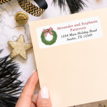 Winter Pine Wreath Stripes Red Bow Christmas