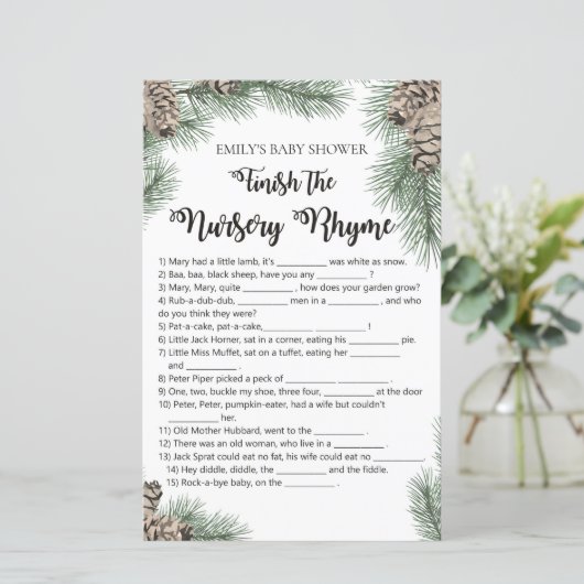 Winter Pinecone Baby Shower Game mit Antwort (Stehend Vorderseite)