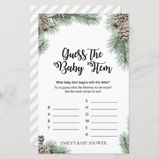 Winter Pinecone Baby Shower Game PRINIERT (Vorne/Hinten)