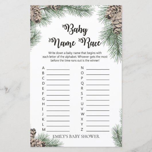 Winter Pinecone Baby Shower Game PRINIERT (Vorderseite)