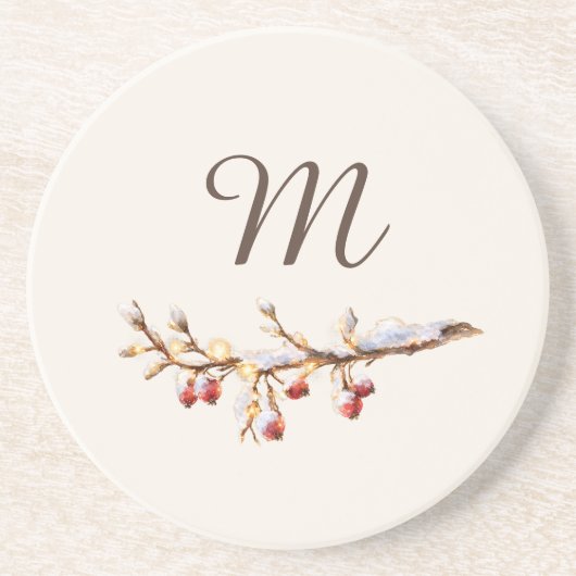 Winter Pinecone & Berry Monogram Getränkeuntersetzer (Vorne)