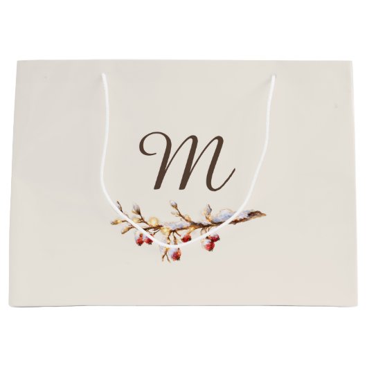 Winter Pinecone & Berry Monogram Große Geschenktüte (Vorderseite)