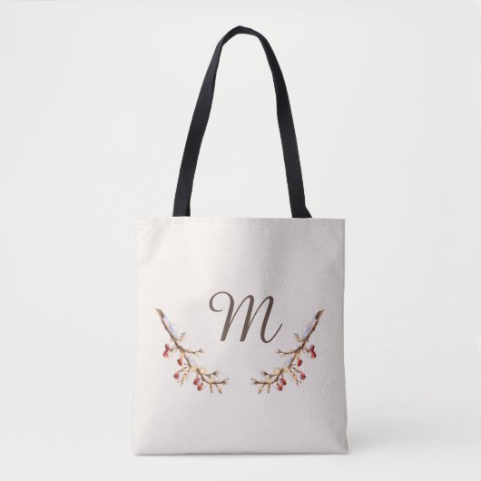 Winter Pinecone & Berry Monogram Tasche (Vorderseite)
