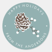 Winter Pinecone Custom Christmas Themed Runder Aufkleber (Vorderseite)